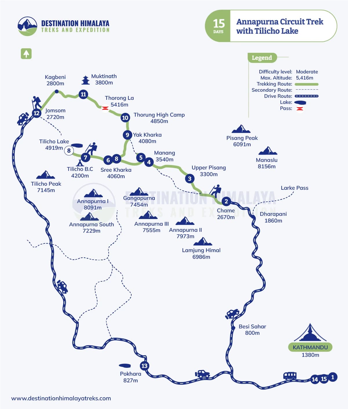 annapurna circuit trek with tilicho lake route map