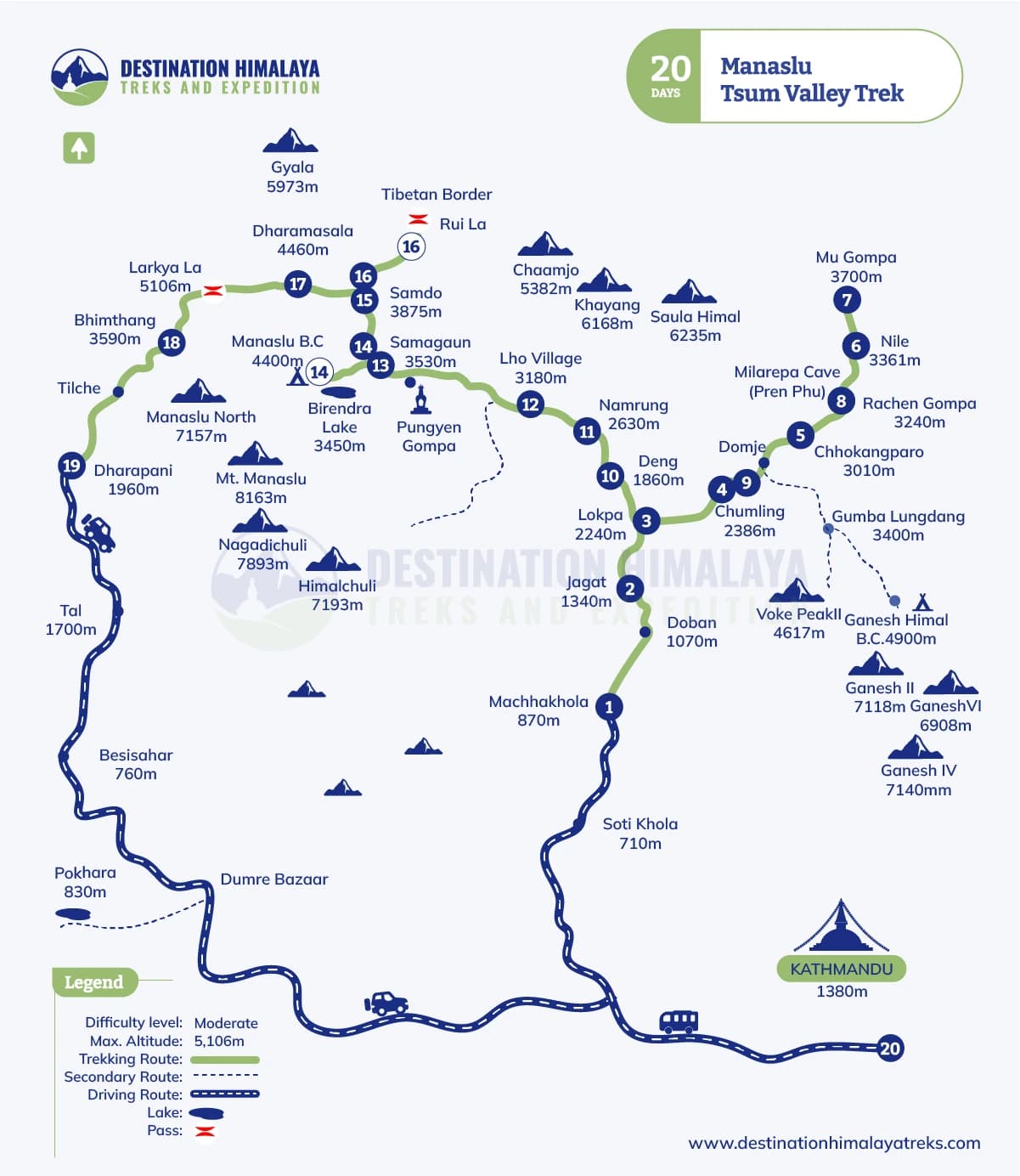 Manaslu Tsum Valley Trek Route Map